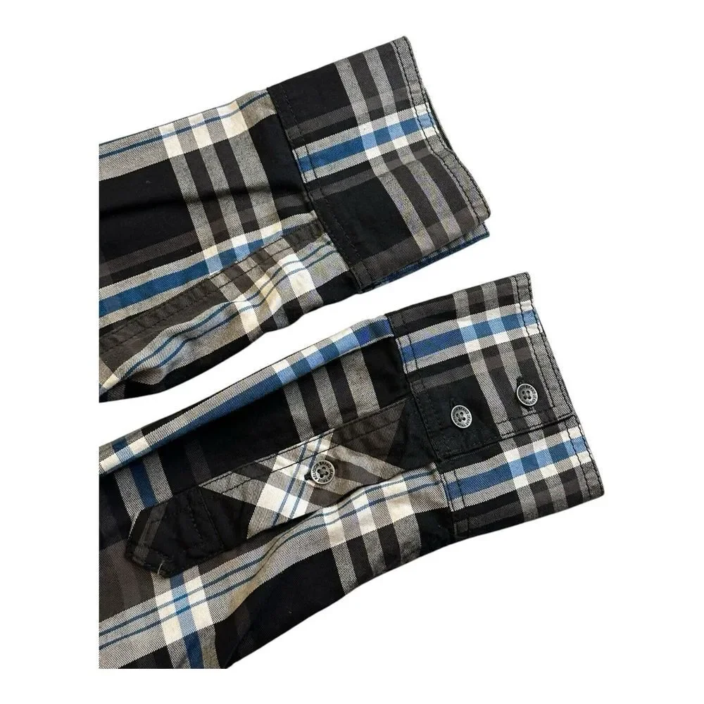 True Religion Shirt Mens‎ Medium Utility Flap Pocket Button Up Plaid Long Sleeve